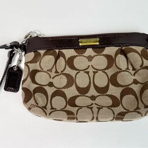 Coach Brown Signature Jacquard & Patent Leather Wristlet